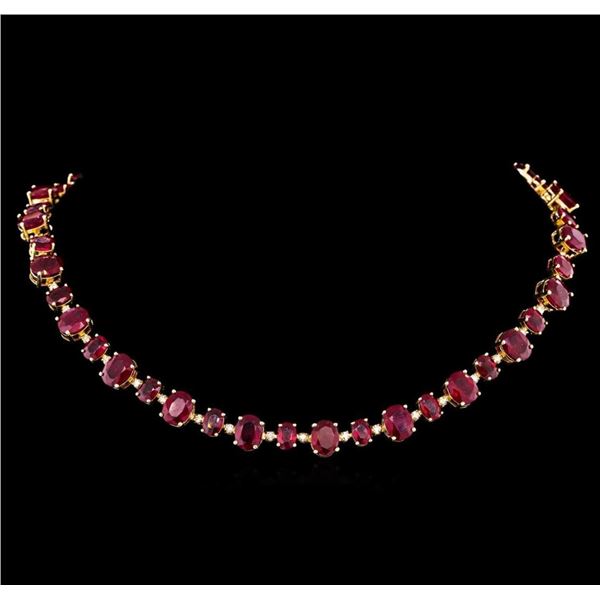 14KT Yellow Gold 44.89 ctw Ruby and Diamond Necklace