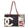 Image 1 : Chanel Black White Denim CC Shopper Tote Bag