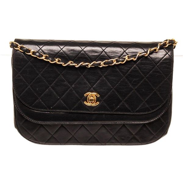 Chanel Black Leather Rounded Double Shoulder Bag