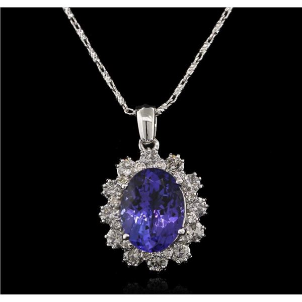 4.80 ctw Tanzanite and Diamond Pendant With Chain - 14KT White Gold