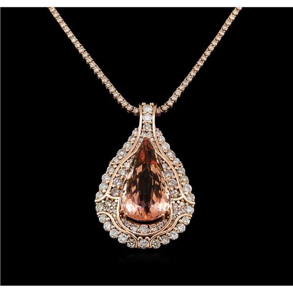 14KT Rose Gold GIA Certified 49.49 ctw Morganite and Diamond Pendant With Chain