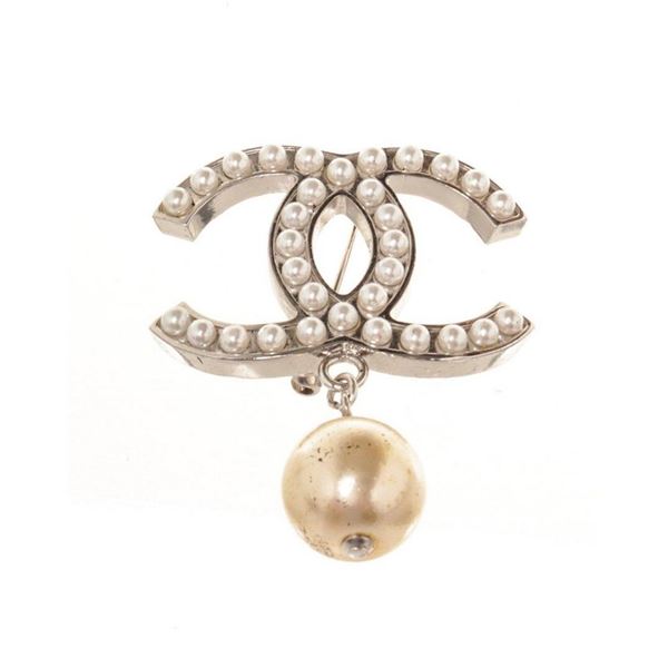 Chanel Silver CC Brooch