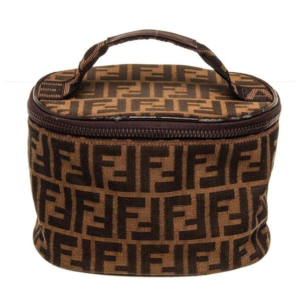 Fendi Brown Canvas Vanity Case Cosmetic Bag