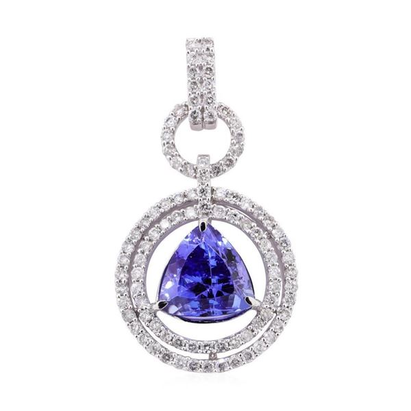 6.85 ctw Tanzanite and Diamond Pendant - 14KT White Gold