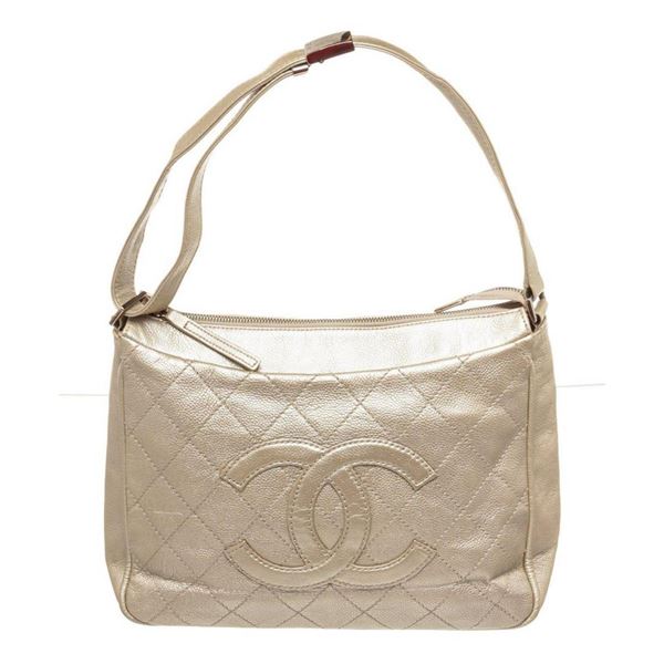 Chanel Silver Metallic Caviar CC Shoulder Bag