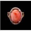 Image 2 : 7.78 ctw Coral and Diamond Ring - 14KT Rose Gold