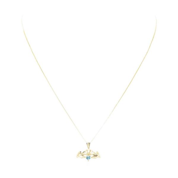 0.25 ctw Blue Topaz Claddagh Pendant with Chain - 14KT Yellow Gold