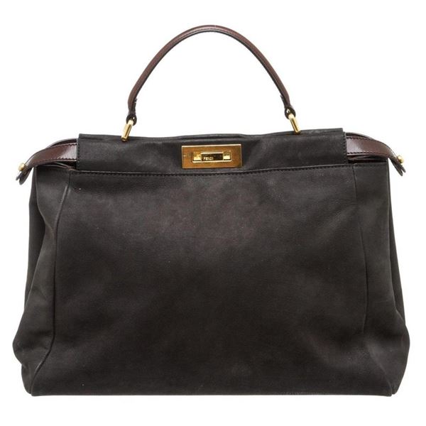 Fendi Black Nubuck Large Peekaboo Satchel Bag