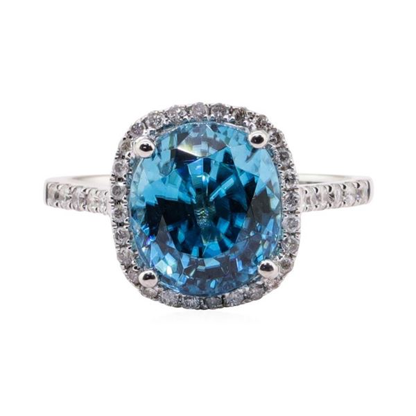 4.46 ctw Blue Zircon and Diamond Ring - 14KT White Gold