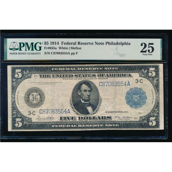 1914 $5 Philadelphia FRN PMG 25