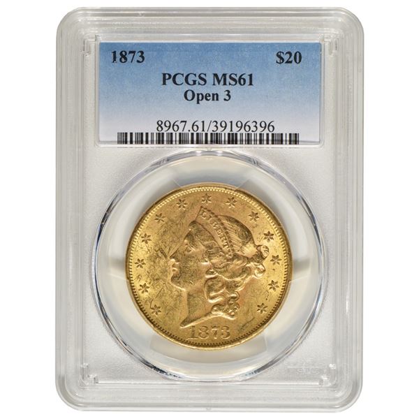 1873 $20 Double Eagle Liberty Gold Coin PCGS MS61