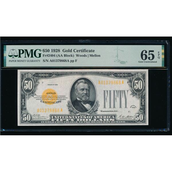 1928 $50 Gold Certificate PMG 65EPQ