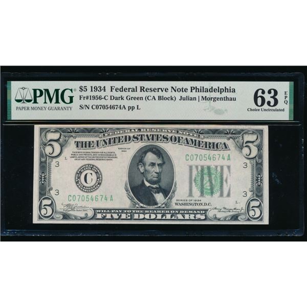 1934 $5 Philadelphia FRN PMG 63EPQ