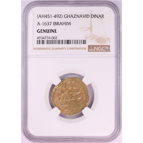 AH451-492 Ghaznavid Dinar A-1637 Ibrahim Gold Coin NGC Genuine