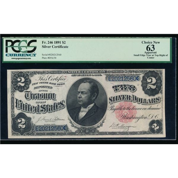 1891 $2 Silver Certificate PCGS 63