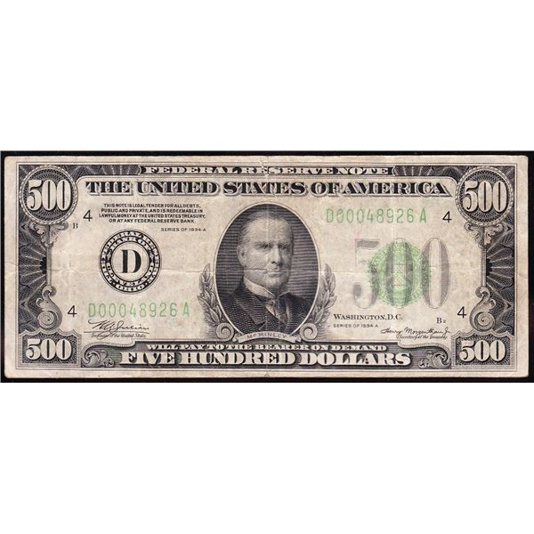 1934A $500 Cleveland Federal Reserve Note