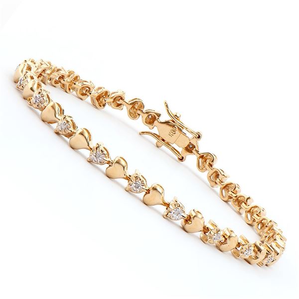 Plated 18KT Yellow Gold Diamond Heart Bracelet