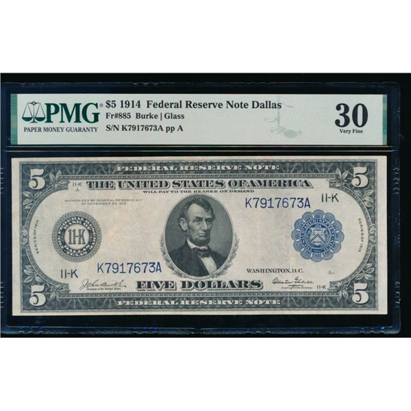 1914 $5 Dallas FRN PMG 30