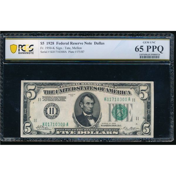 1928 $5 Dallas FRN PCGS 65PPQ