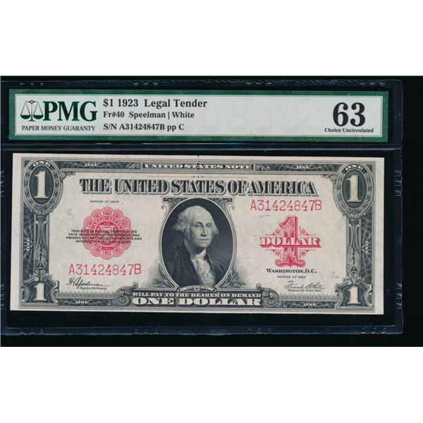 1923 $1 Legal Tender Note PMG 63