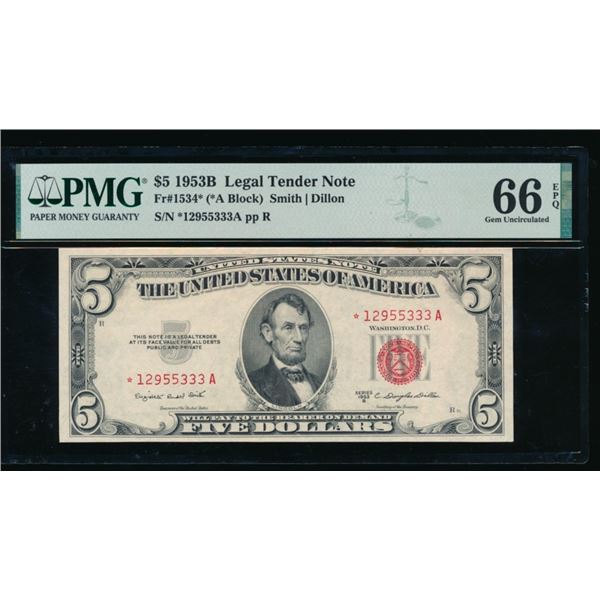 1953B $5 STAR Legal Tender Note PMG 66EPQ