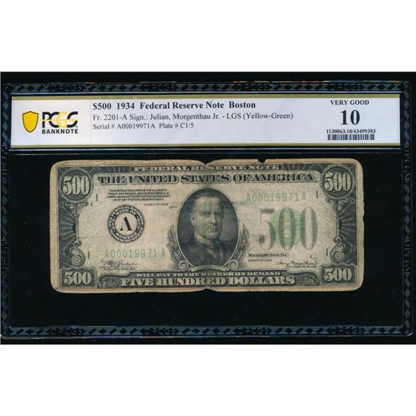 1934 $500 Boston FRN PCGS 10