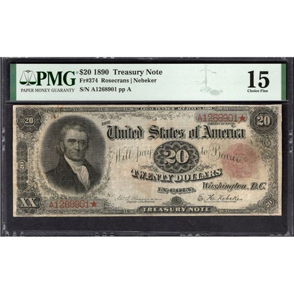 1890 $20 Treasury Note PMG 15