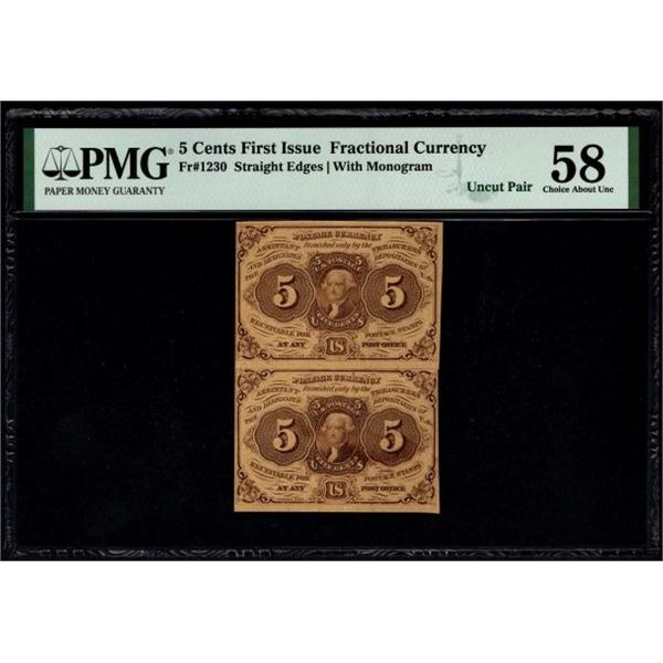 5 Cent Uncut Pair First Issue Fractional PMG 58