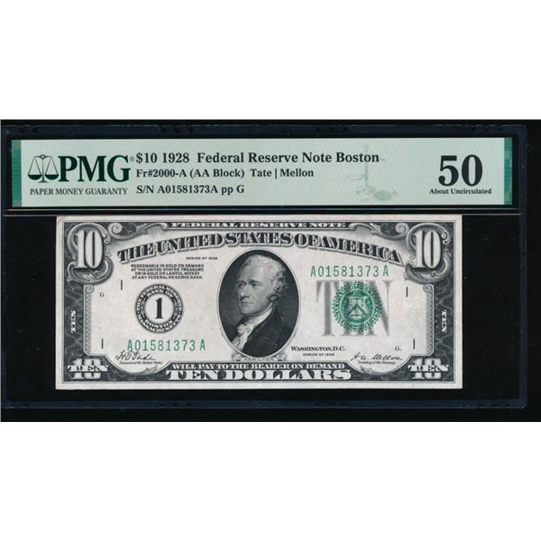 1928A $10 Boston FRN PMG 50