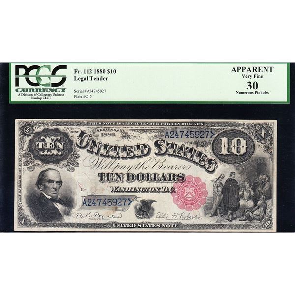 1880 $10 Jackass Legal Tender Note PCGS 30