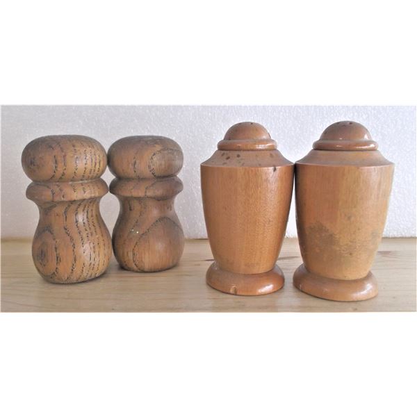 Two Sets of Wooden Salt and Pepper Shakers