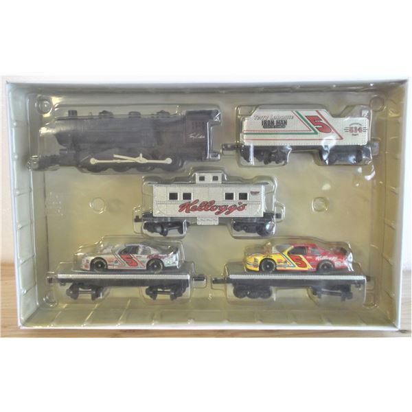 Special Limited Edition Kellogg's 7-Peice Train Set Including TWO Diecast Race Cars - Original Box