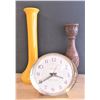 Image 1 : Clock, Candle Holder, and Vase