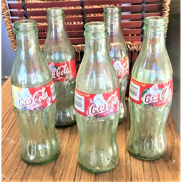 Five Coca Cola Bottles - Vintage with Santa