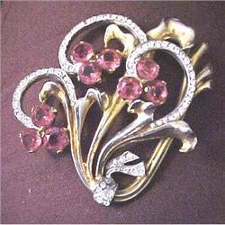 Retro floral pin with pink rhinestones #2263099