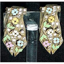 Vintage pair of floral enamel dress clips #2263101