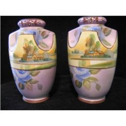 NIPPON  Morimura Pinched Side Vases Matched Set#2274886