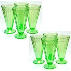 Green Depression Glass Footed Tumbler Set 8) #2274974