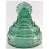 Image 1 : Teal Depression Glass Pleated Fan Powder Jar #2275105