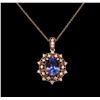 Image 1 : 3.95 ctw Tanzanite and Diamond Pendant With Chain - 14KT Rose Gold