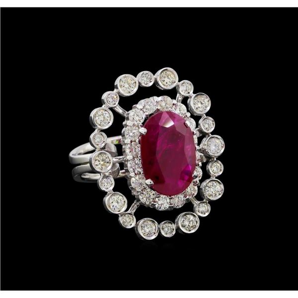 GIA Cert 4.22 ctw Ruby and Diamond Ring - 14KT White Gold