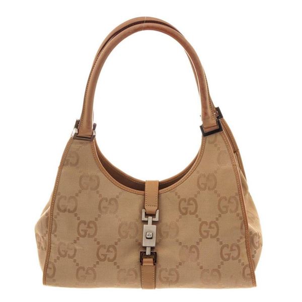 Gucci Begie Tan GG Canvas Leather Jackie Shoulder Bag