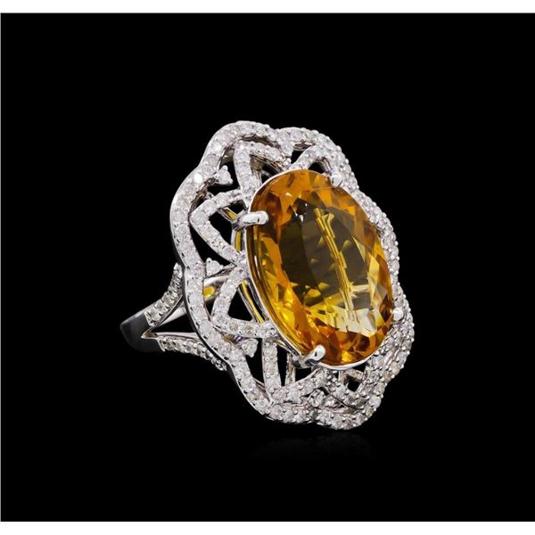 14KT White Gold 10.91 ctw Citrine and Diamond Ring