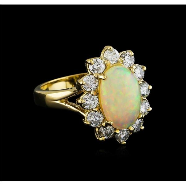 2.56 ctw Opal and Diamond Ring - 14KT Yellow Gold