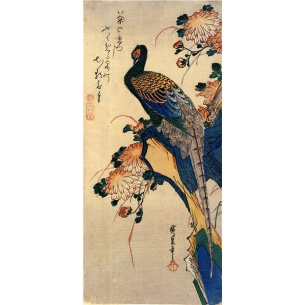 Hiroshige Pheasant and Chrysanthemum