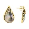 Image 2 : 0.10 ctw Diamond and Black Mother of Pearl Teardrop Earrings - 14KT Yellow Gold