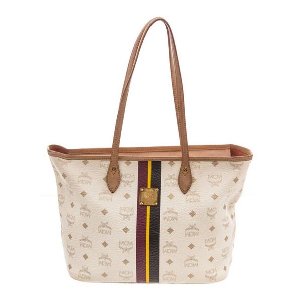 MCM White Lion Shopper Tote Bag