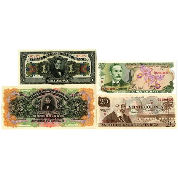 Costa Rica Issued Banknote Quartet