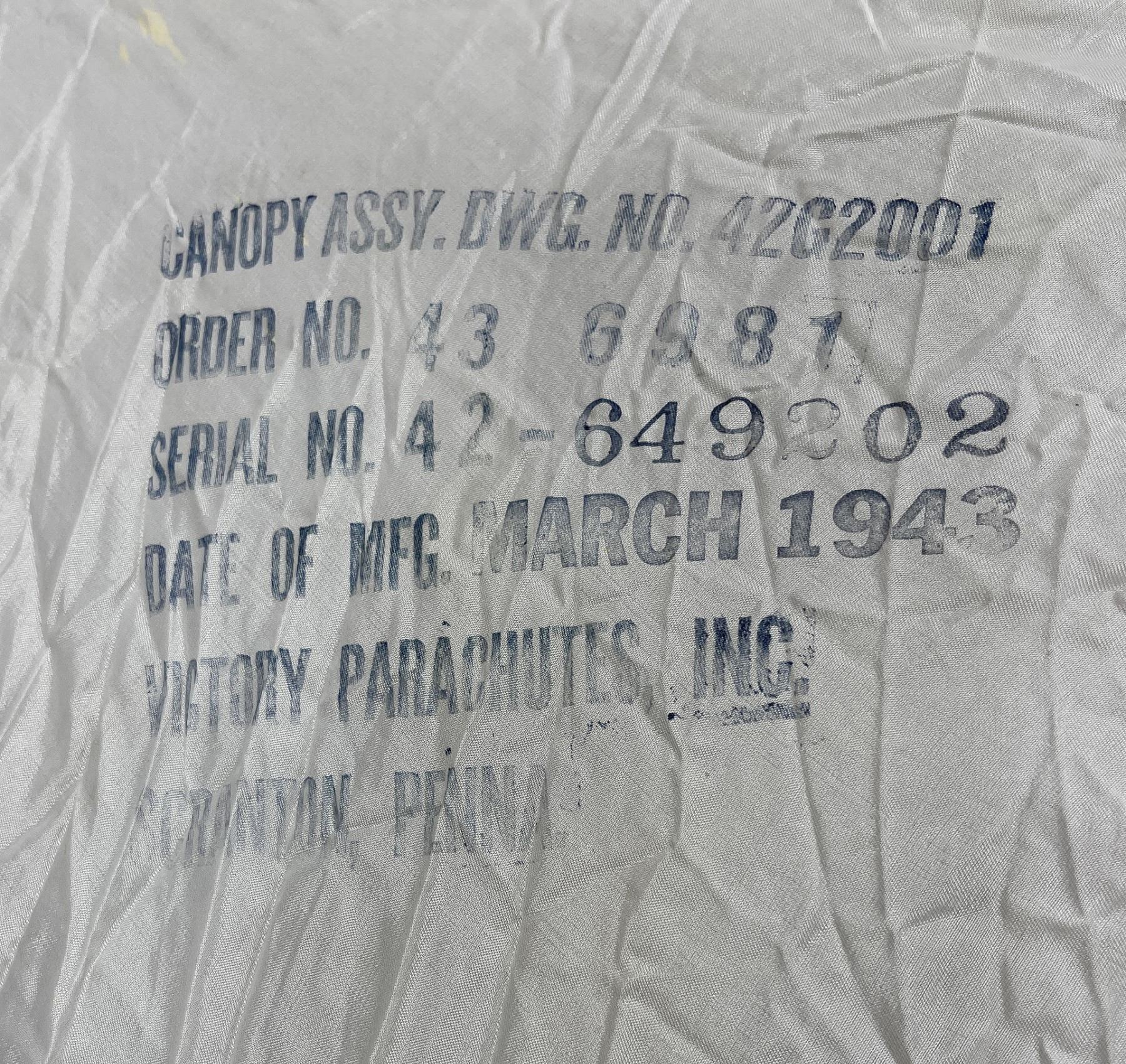 WW2 24ft Silk Canopy Parachute 1943 Dated