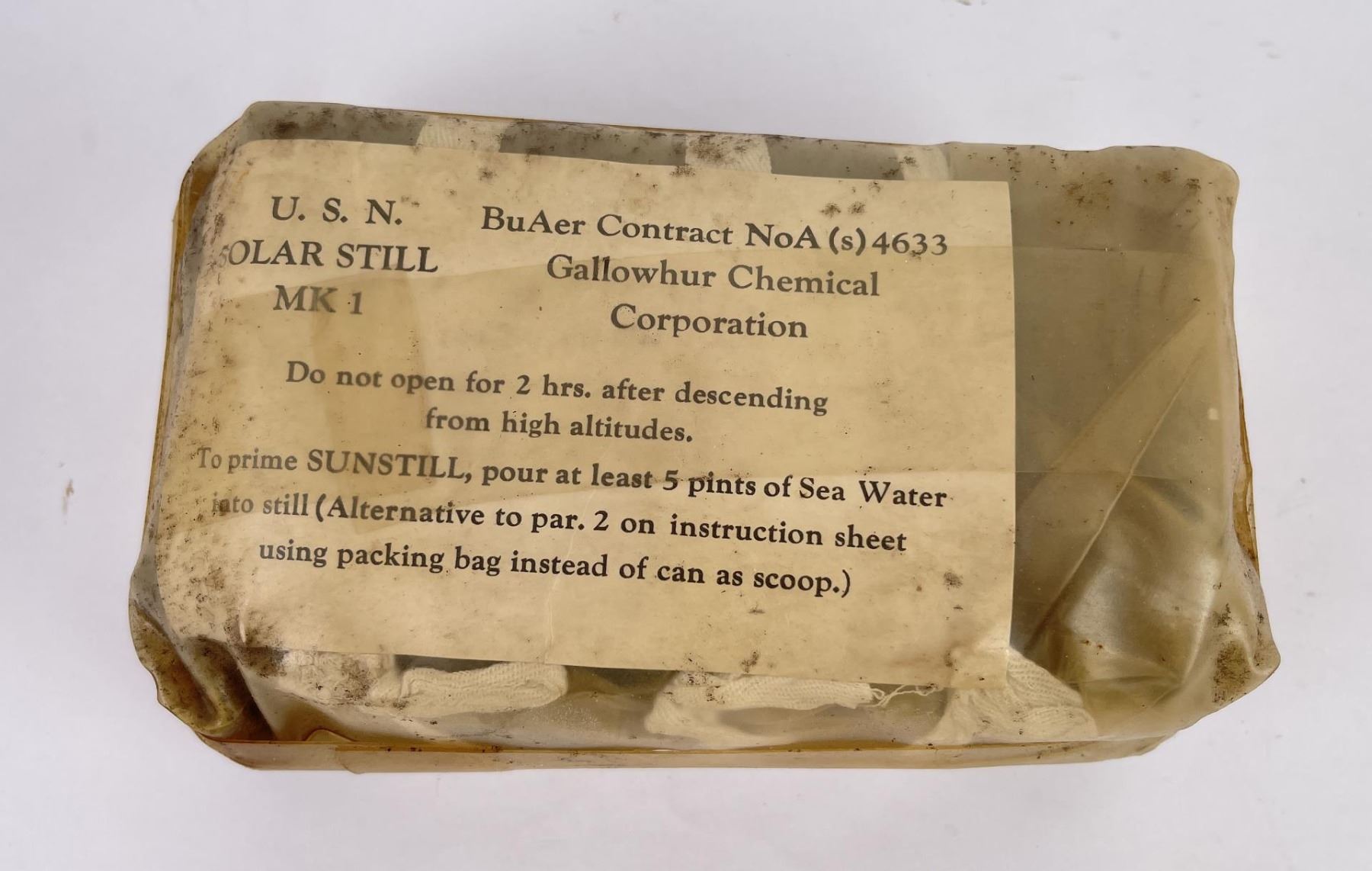 WW2 US Navy Pilot Solar Still Life Raft Kit